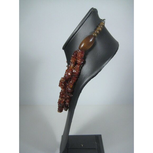 Carnelian Stone Chip Multi Strand Beaded Necklace  Wooden Accents Boho Chic 21in - Picture 8 of 9